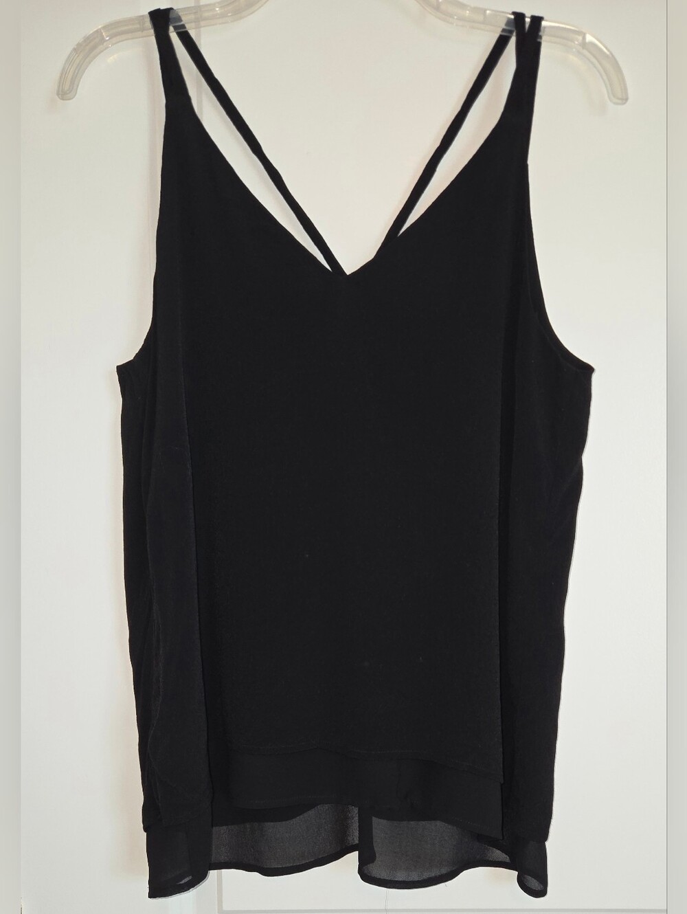 RO&DE Black Double Strap Cami Tank Top Layered Chiffon Hem Medium